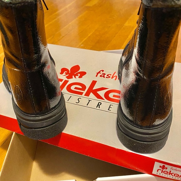 Rieker Women's Shiny Black Combat Boots - Picture 7 of 11